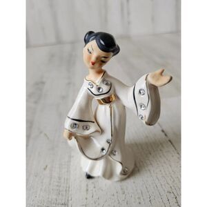 Lefton dancing geisha girl vintage statue‎ figurine rhinestone Japanese Chinese